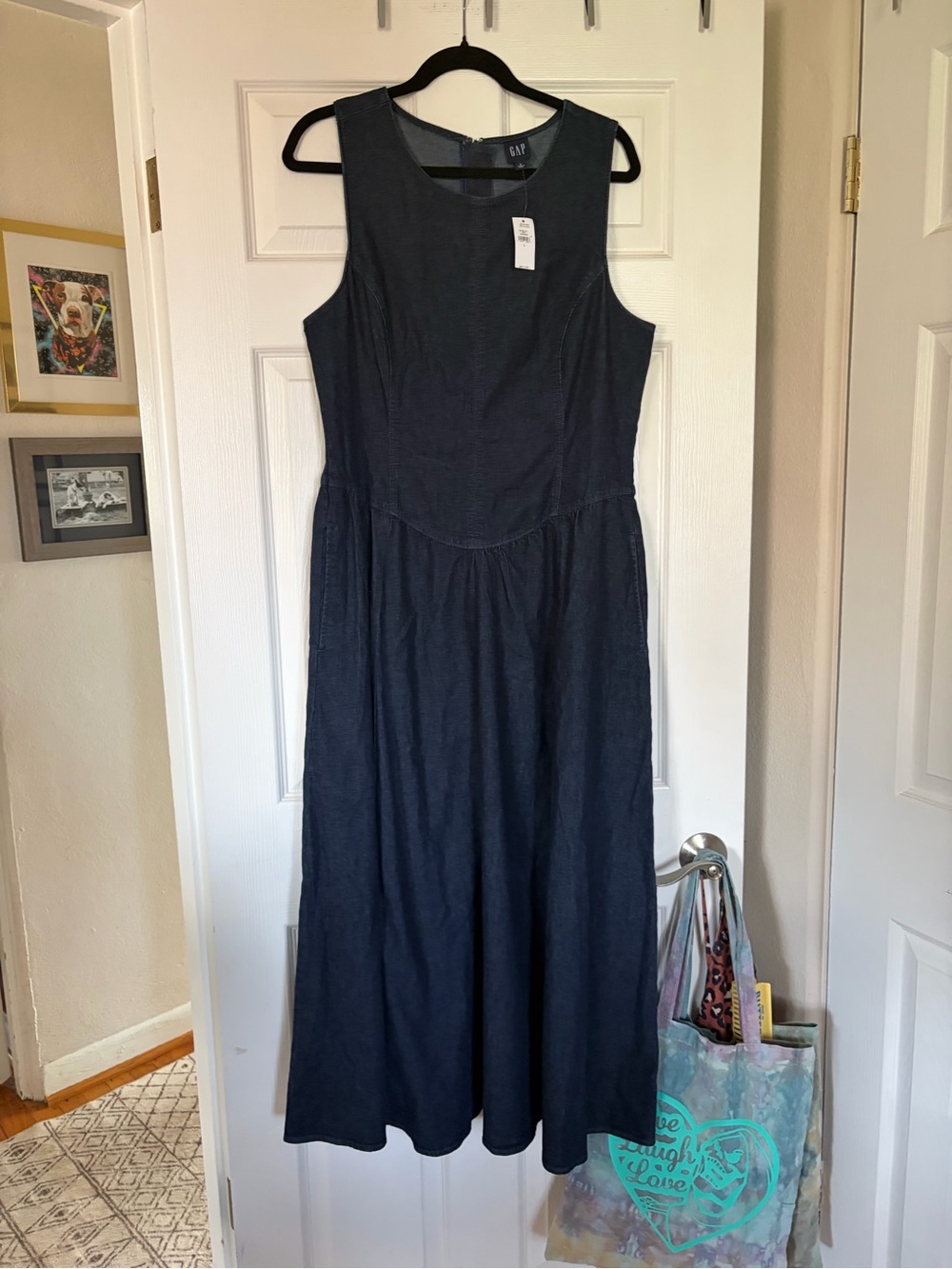 NWT Gap Denim Drop Waist Midi Dress with Pockets and Basque waist. Size L - Picture 6 of 8